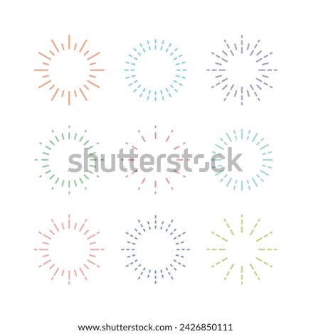 A set of radial circular illustrations with minimal, simple, modern, geometric, and abstract designs with fireworks and firecrackers concept. Royalty-Free Stock Photo #2426850111