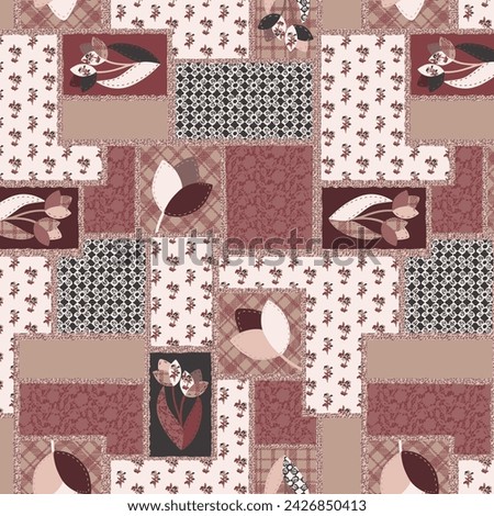 Ethnic, floral and geometric motifs fabric patchwork abstract vector seamless pattern