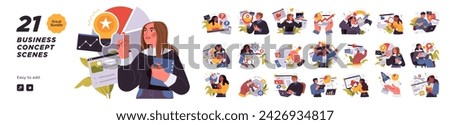 Business Concept illustrations. Mega set. Collection of scenes with men and women taking part in business activities. Vector illustration