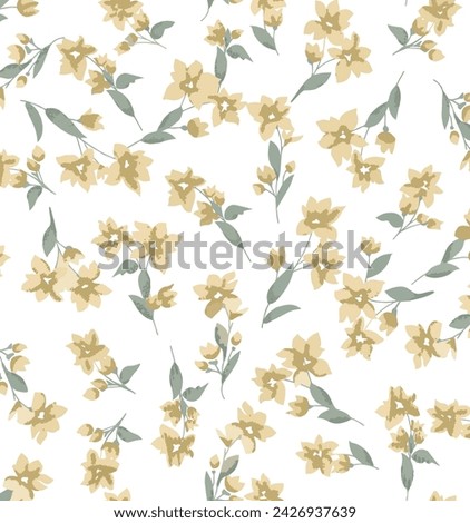 Ditsies floral pattern. Pretty flowers on light blue background. Printing with small flowers. Ditsy print. Seamless vector texture. Spring bouquet.