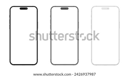 Smartphone mockup with blank white screen, detailed mobile phone mockup, black gray and white models smartphone front view, model 3D mobile phone, ui ux