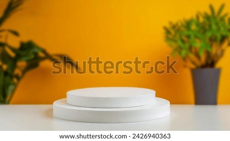 empty product display stand, fresh room and orange-yellow background