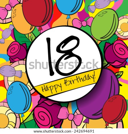 18 Happy Birthday background or card with colorful background.