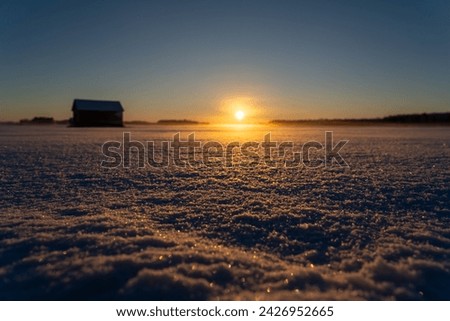 A winter day in Finland, at noon the sun has risen from behind the trees to its highest point and illuminates the landscape wonderfully. The wonderful colors shine at their most beautiful, predicting 