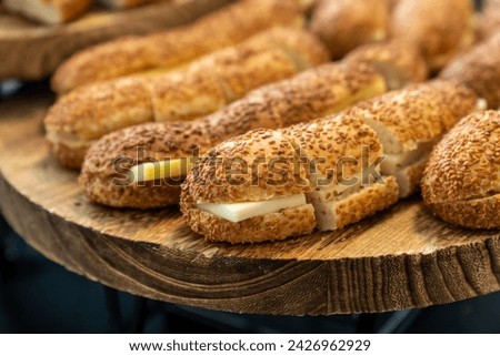 coffee break hotel during conference meeting, corporate revent with tea and coffee catering, decorated catering banquet table with variety of different pastry and bakery, with croissants and cookies Royalty-Free Stock Photo #2426962929