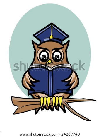 vector illustration of a wise owl with a graduation cap reading a book