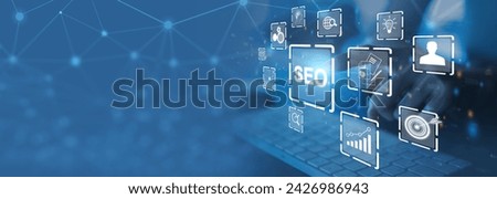 Businesspeople using a computer for analysis SEO Search Engine Optimization Marketing Ranking Traffic Website Internet Business Technology Concept.Marketing, Technology, Search Engine, Web Page,