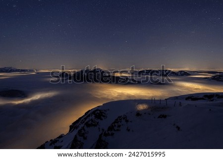 Winter Landscape Sunset and Sunrise around Fronalpstock with snow and alpine glow night and stars