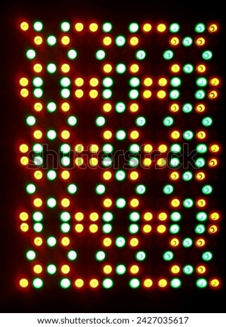 Led digital display. Lcd screen texture. pixel background.  Monitor with dot. Electronic red diode. Projector grid template colorful glowing object on black. lamp with led lights shining in dark night