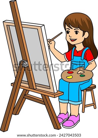 Artist girl painting on canvas
