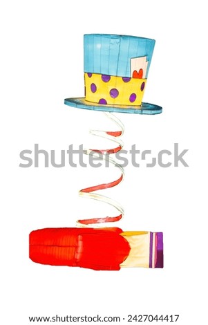Luminous cap on a spring on a white background. Large cap with LEDs on a spring