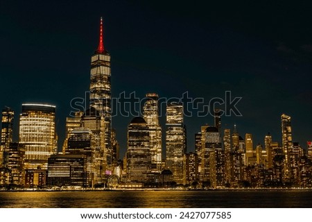 Skyscraper cityscape of metropolitan city of New York, Manhattan. Manhattan cityscape with skyscraper architecture. Manhattan with NY night city skyline. Cityscape of NYC Manhattan
