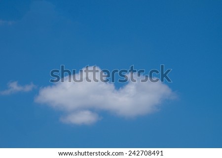 White cumulus clouds and a blue sky.