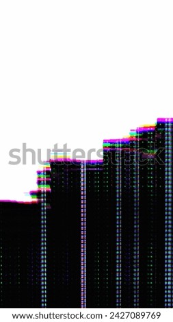 Abstract background. Glitched wave. Error noise. Black distorted flow with neon colorful retro pixels effect spreading on white in digital art.