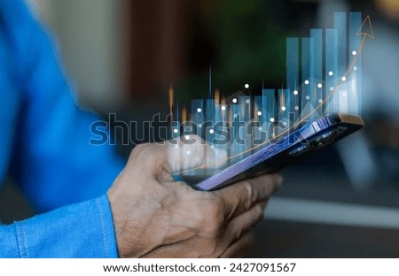 People use phone finance growth, analyzing, graph money, global economic, trader investor, business financial growth, stock market, Investments funds, price, banking, technology and digital assets