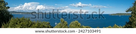 Panoramic pictures of the Gulf of Saint-Tropez, in France, in Europe, in French Riviera. 