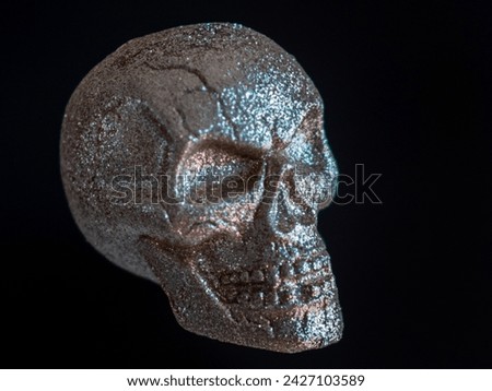 Glittering Skull Sculpture on Dark Background