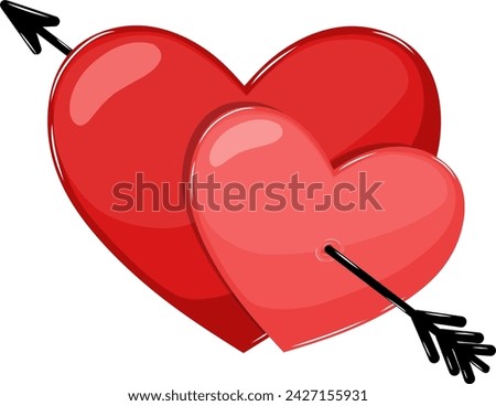 Red Hearts With an Arrow Vector Illustration