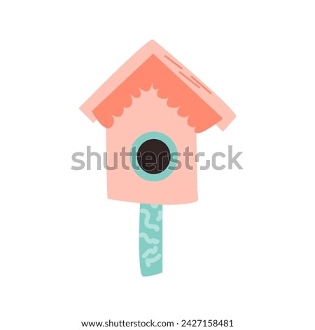 Spring birdhouse of wood - Hand drawn vector illustration colored. Vector illustration can used for greeting card, template for banner, postcard. 