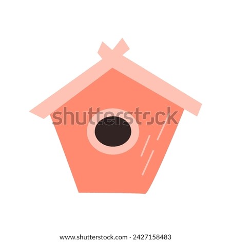 Spring birdhouse of wood - Hand drawn vector illustration isolated, pink color. Vector illustration can used for greeting card, template for banner, postcard. 