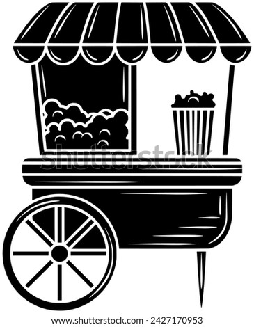 popcorn icon snack logo of carnival illustration booth for food vector festival silhouette and stand shape kiosk as shop to cart store graphic street background fair or park of market