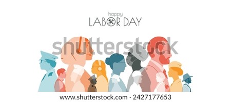 Labor day banner. Modern design. People of different professions together. Royalty-Free Stock Photo #2427177653