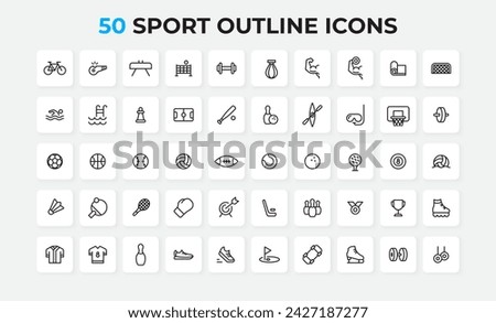 Sport outline icons set. Basketball, bowling, fitness and other elements. Thin outline icons pack