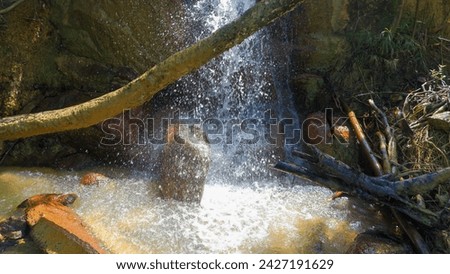Short Waterfall Flowing From The Mountains In A Tropical Forest, In The Village Of Daya Baru, Indonesia