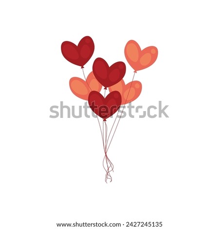 Red heart-shaped balloons on white background. Valentine's Day