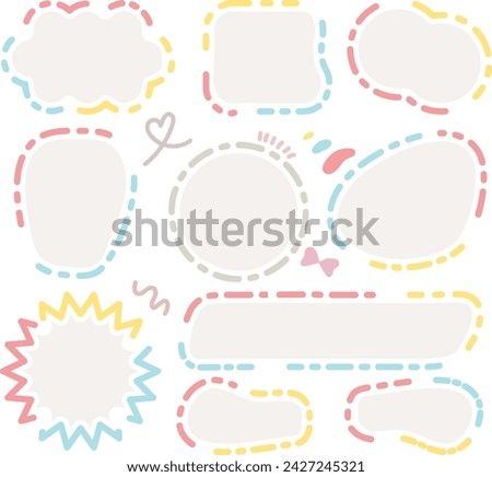 Cute memo of colorful line out speech bubbles. Hand drawn doodle lettering quote frame for text. Set of variety shape sticker. Thinking and chat box. Dotted line speech cloud. Cloud, Box, Blank, Tag