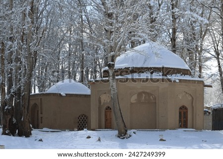 Bamiyan authentic history sculptures and decorated domes in the heart of nature in the depths of the white and cold snow of Afghan winter