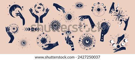 Set of astrology clip art on beige background
