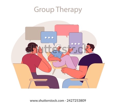 Group therapy concept. Depiction of shared healing through collective discussion and support. Royalty-Free Stock Photo #2427253809