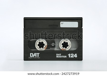 Front view of DAT Master 124 digital audio cassette isolated on white background close up