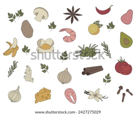 Vegetable clip-art, Fruit icons, Recipe Stickers, Kitchen Clipart, Vector icons, Cooking book elements, Web icons, Blogger icons, Isolated