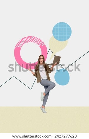 Creative drawing collage picture of funny female contract successful deal business plan analysis weird freak bizarre unusual fantasy