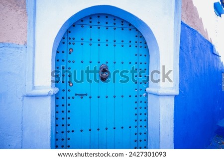 A blue house and a blue door in a blue village in Morocco. Chefchaouen