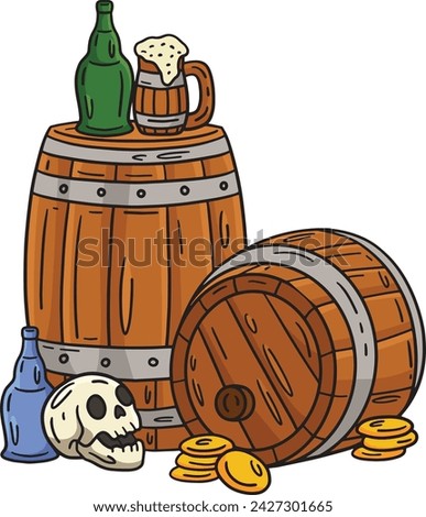Pirate Rum and Barrels Cartoon Colored Clipart 