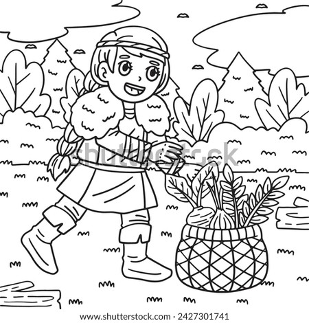 Viking with Basket of Harvest Coloring Page 