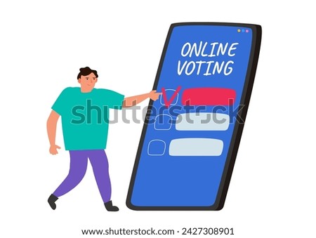 online voting man using smartphone vote app vector illustration