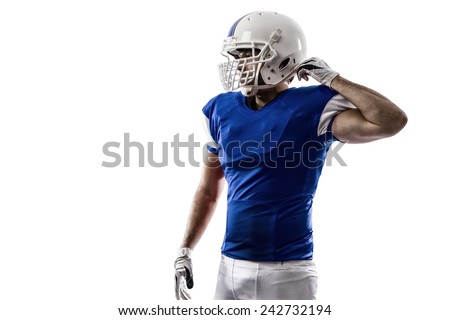 Football Player with a blue uniform on a white background.