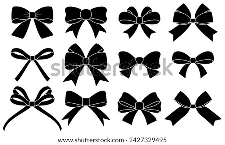 Ribbon bow icon set. Gift, present design elements. Holiday decoration concept. Vector illustration.
