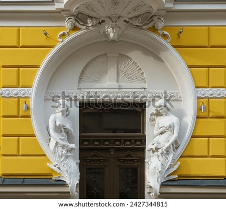 Fragment of Art Nouveau architecture style of Riga city , Latvia Royalty-Free Stock Photo #2427344815
