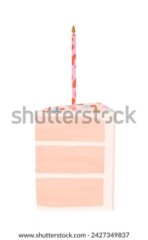 Beautiful hand drawn birthday party cake with candle clip art stock illustration