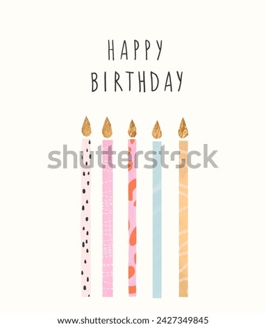 Beautiful hand drawn birthday party clip art stock illustration. Birthday candles invitation.
