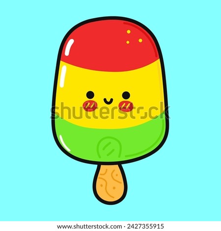 Cute funny Ice cream. Vector hand drawn cartoon kawaii character illustration icon. Isolated on blue background. Ice cream character concept