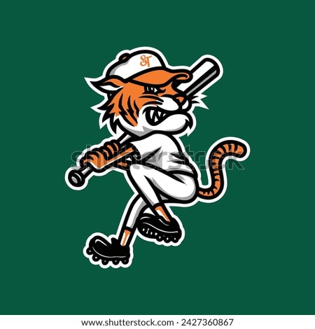Tiger Mascot Object Baseball Club Sport in Vintage Hand Drawn Design