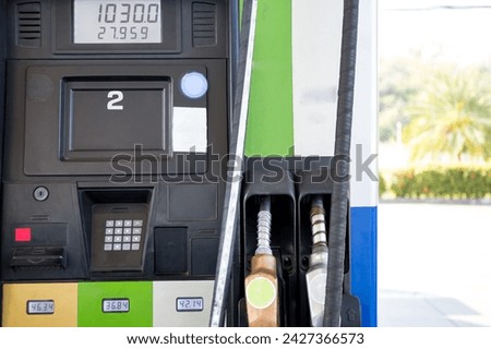 Fuel pumps gasohol, gasoline ,benzine, at a gas station ,price gasoline concept.
 Royalty-Free Stock Photo #2427366573