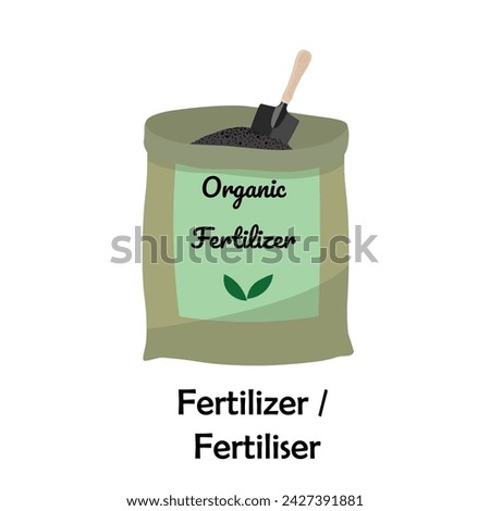 Fertilizer in sack flat vector isolated on white background. Element for gardening concept.