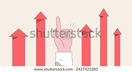 Hand point direction with finger. Arrows growth or rising up to destination. Concept of progress, future investment, business leadership and different ways and strategies. Financial and economic  grow